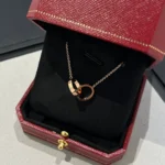 [CA]LOVE NECKLACE DOUBLE RING PINK GOLD - Image 5
