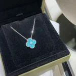 [VCA]CLOVER 15MM DIAMOND SVRES PORCELAIN  NECKLACE SILVER - Image 4