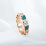 [BV]SERPENTI RING GOLD MALACHITE DIAMOND PAVED 4MM - Image 10